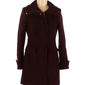 Womens Cole Haan SignatureCoat 2 Wool Bordeaux Dark Red Burgundy Maroon Collar